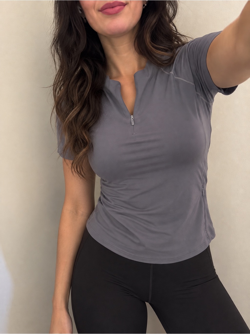 Athleta Sunchaser UPF Top Short Sleeve Quarter Zip Grey Blue XXS XS